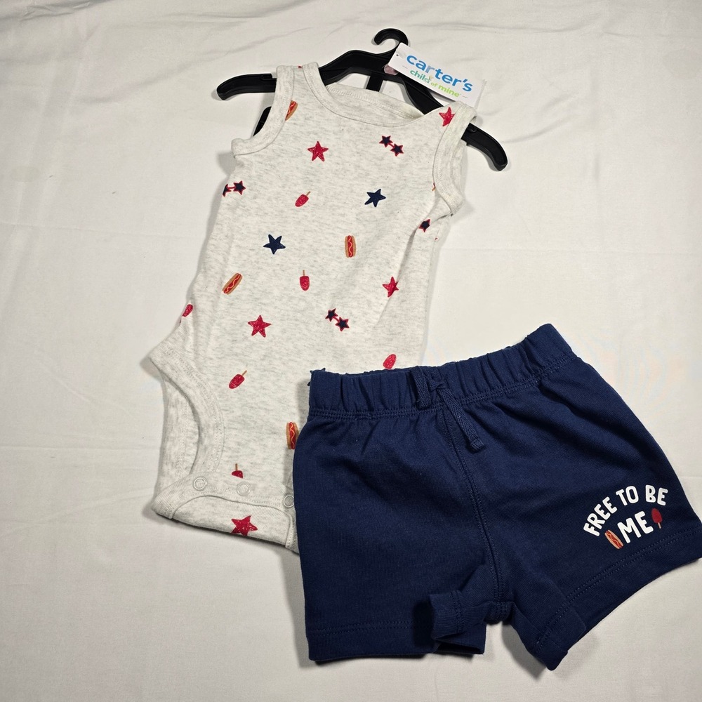 Carter's 0-3mo‎ Baby Boys 2pc Bodysuit and Shorts Set Grey Navy Blue NWT